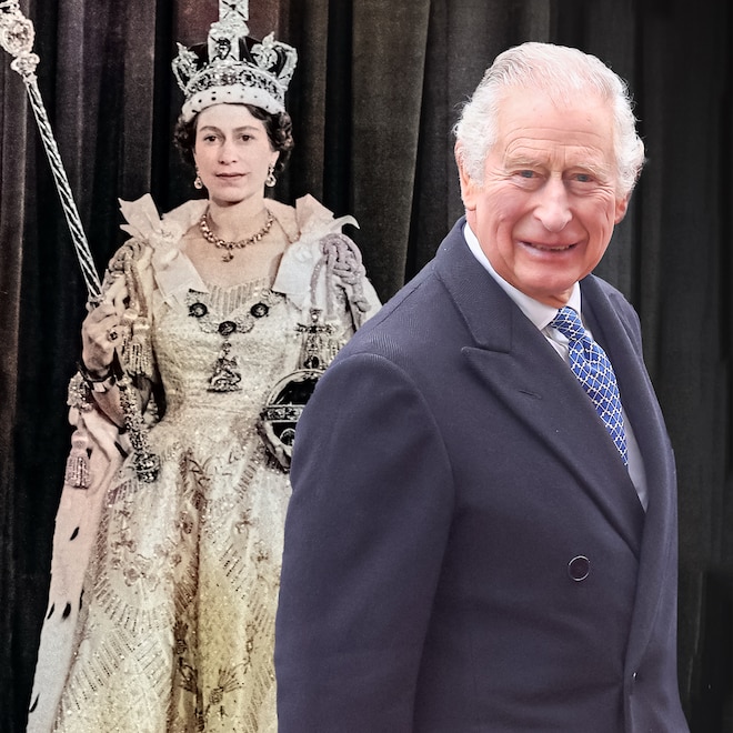 Queen Elizabeth II 1953 Coronation, King Charles III Coronation Portrait 2023